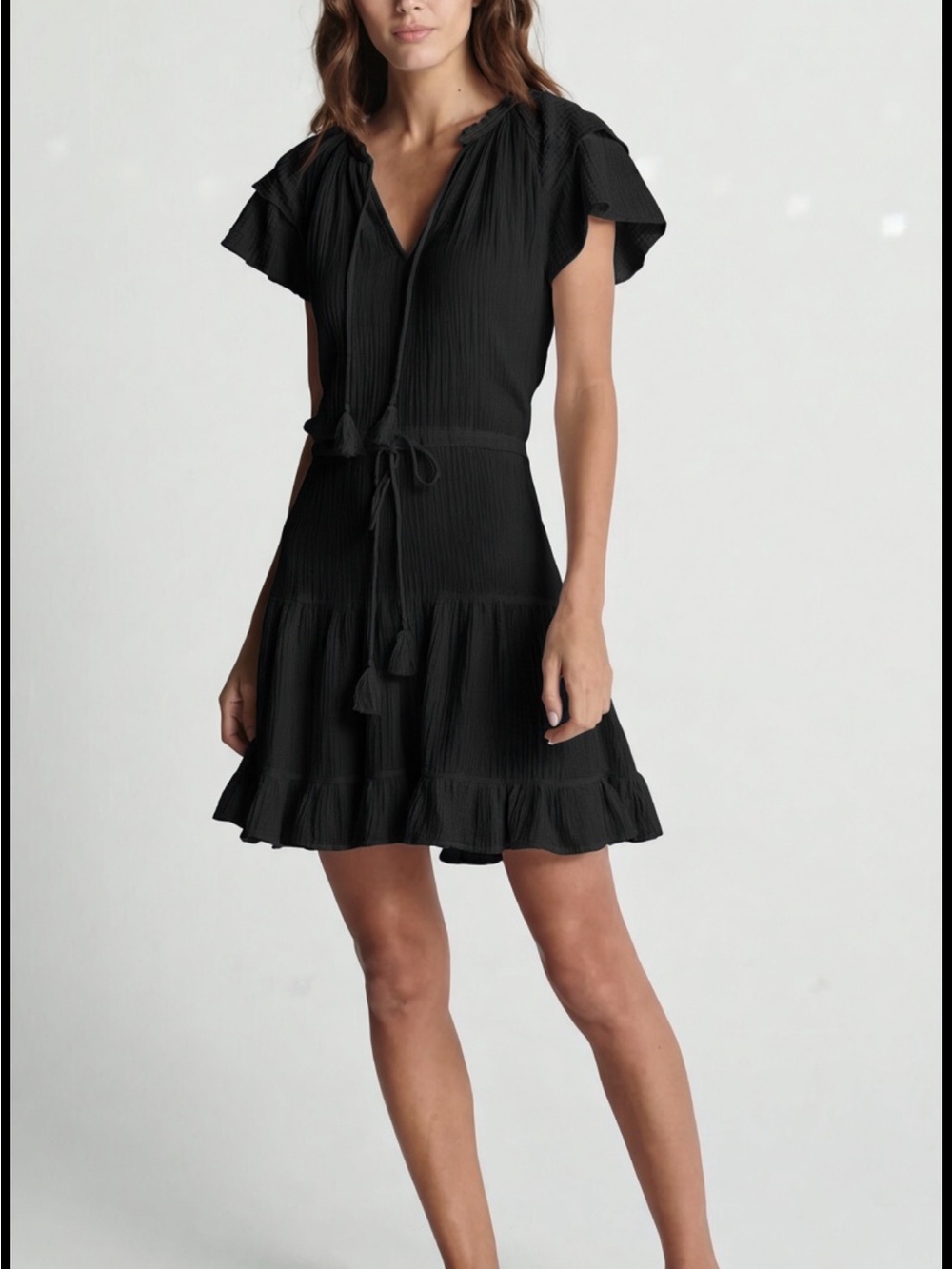 Anthropology Sundays Black Ruffle Tie-Waist Dress